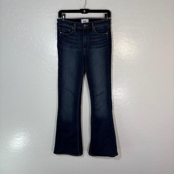 PAIGE Jeans Womens 27 Blue High Rise Bell Canyon Flare Bootcut Dark Wash USA - Picture 1 of 7